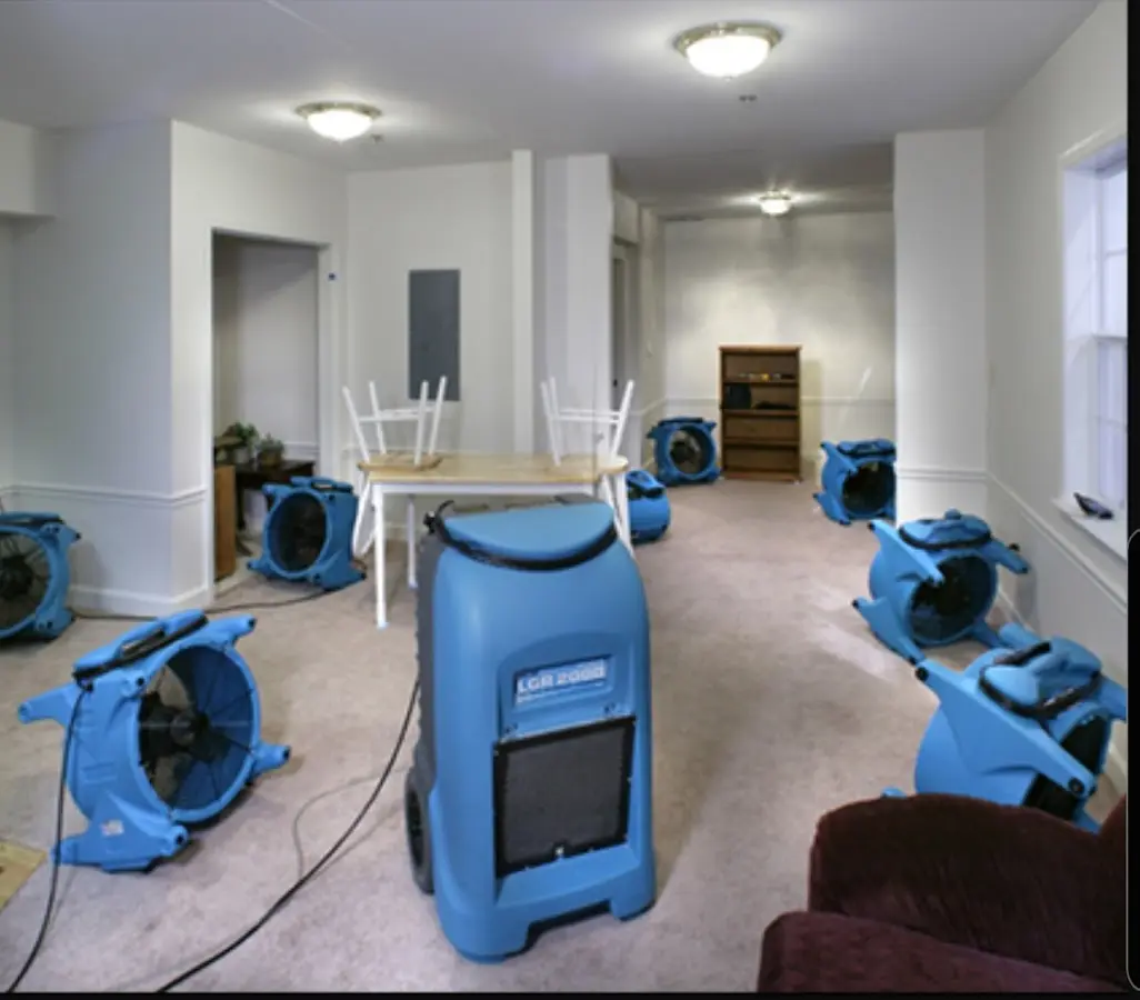 Air movers and dehumidifier setup for Water Extraction & Removal in Frankenmuth